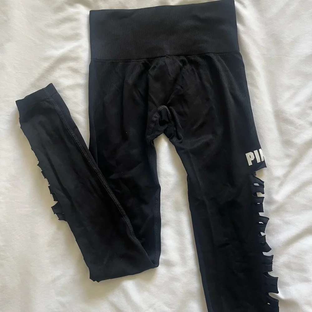 PINK Victoria's Secret Black Fringe Leggings - Picture 1 of 4